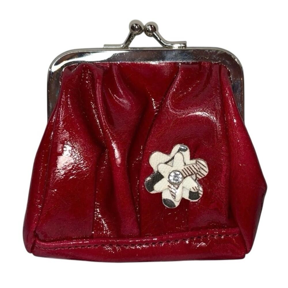 Miche Red Patent Leather Look Kisslock Coin Purse Wallet Floral Charm‎ NWT